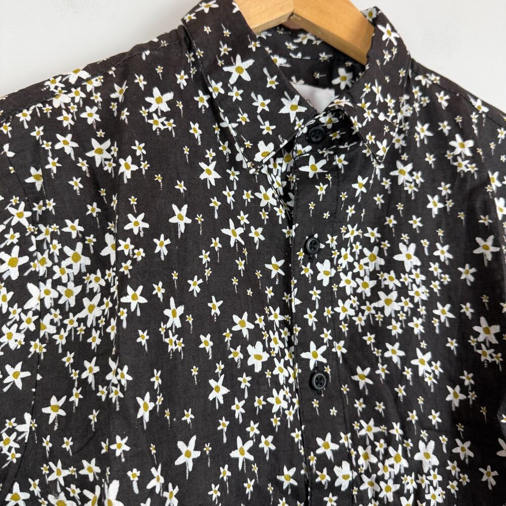 Onia Shirt Mens S Black White Floral Daisy Liberty Fabric Button-Up Beachy Retro